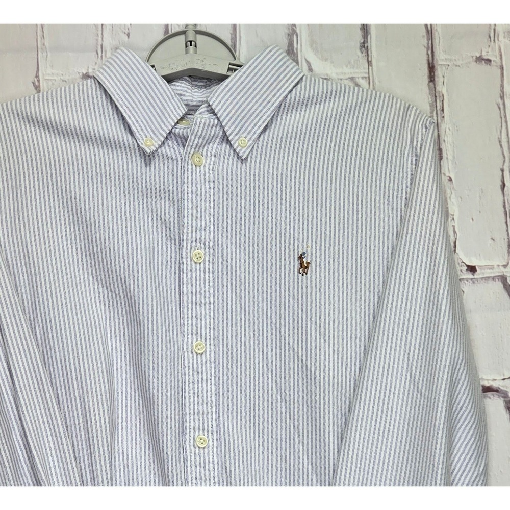 Polo Ralph Lauren Button Down Shirt Purple Stripe Custom Fit Oxford Mens Large
